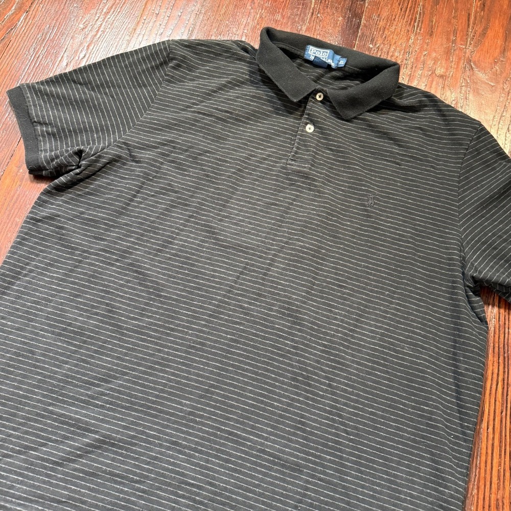Polo Ralph Lauren Polo Shirt Mens XL Black Striped Short Sleeve Cotton Pony Logo